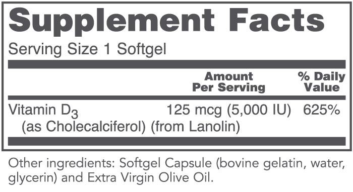 Vitamin D 5,000iu supplement facts
